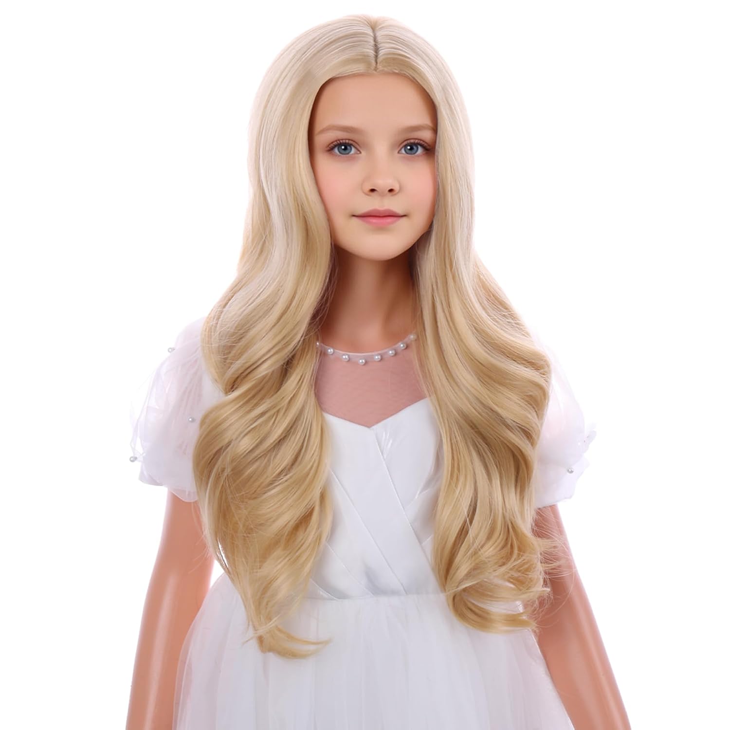 Kids Mixed Blonde Long Wig Girls Blonde Curly Wavy Wigs | Child Blonde Middle Part Wig,Heat Resistant,Synthetic Fiber,Daily Party Halloween Wigs