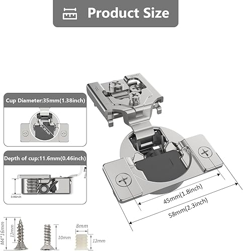 Miniatura 3 de Asidrama Paquete de 10 5 pares de bisagras de gabinete de cierre suave superpuestas de 34 pulgadas, bisagras ocultas de níquel satinado, bisagras