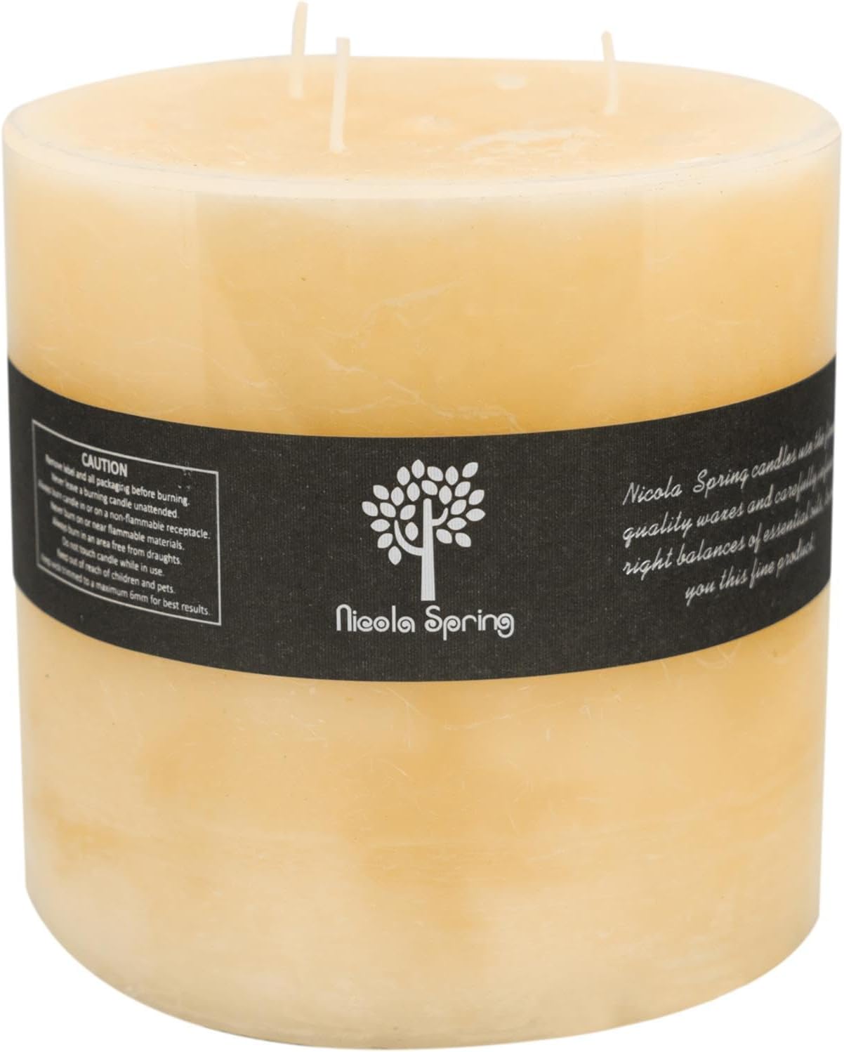 Nicola Spring Scented 3 Wick Pillar Candle - Vanilla Scent - 130 Hour Burning Time - Vanilla Candles Ivory Round Pillar Aromatherapy for Home Fragrance, Kitchen, Living Room, Bedroom