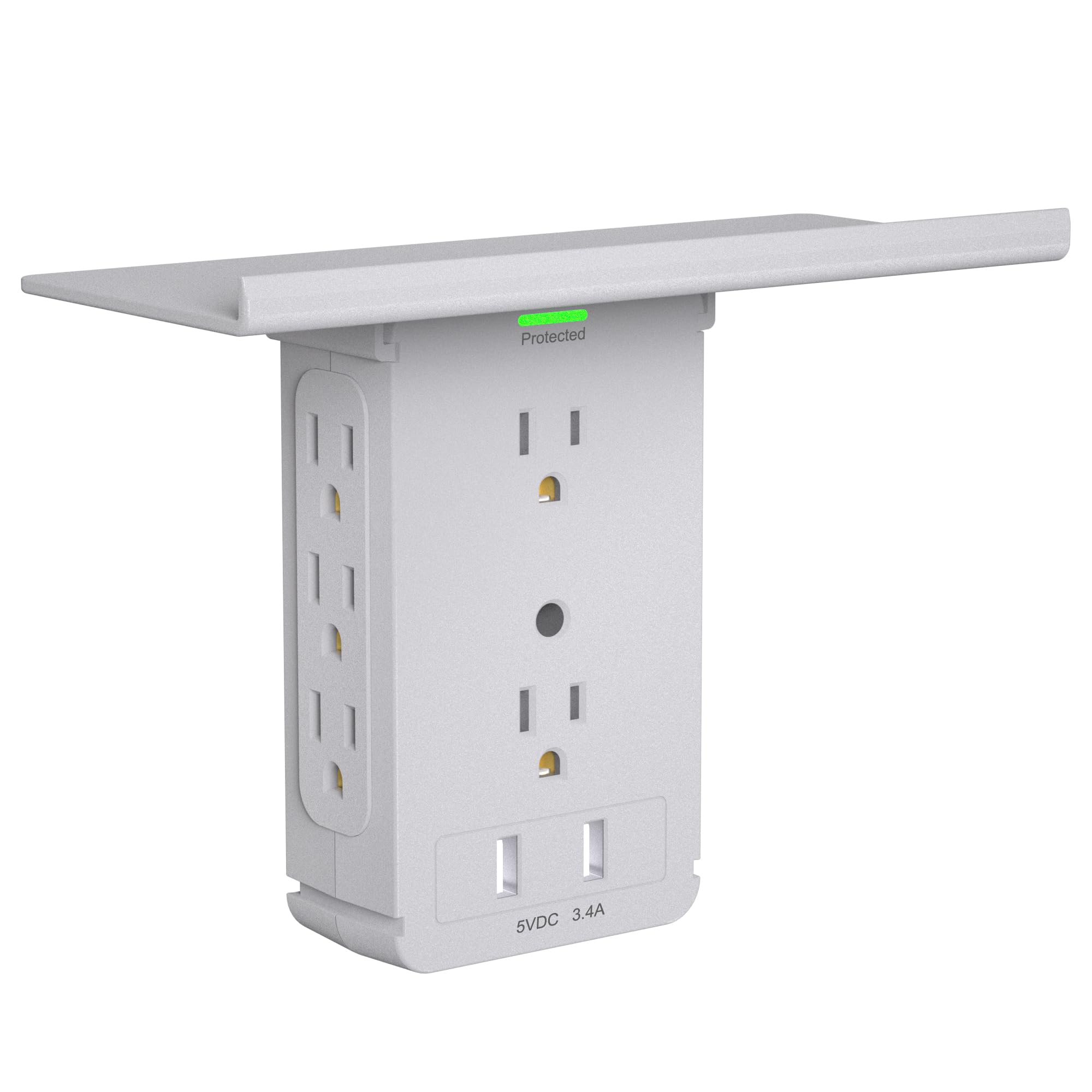 Socket Wall Shelf-CFMASTER 10 Port Surge Protector Wall Outlet, 8 Electrical Outlet Extenders and 2 USB Ports 2.4A, with Removable Built-In Shelf, FCC
