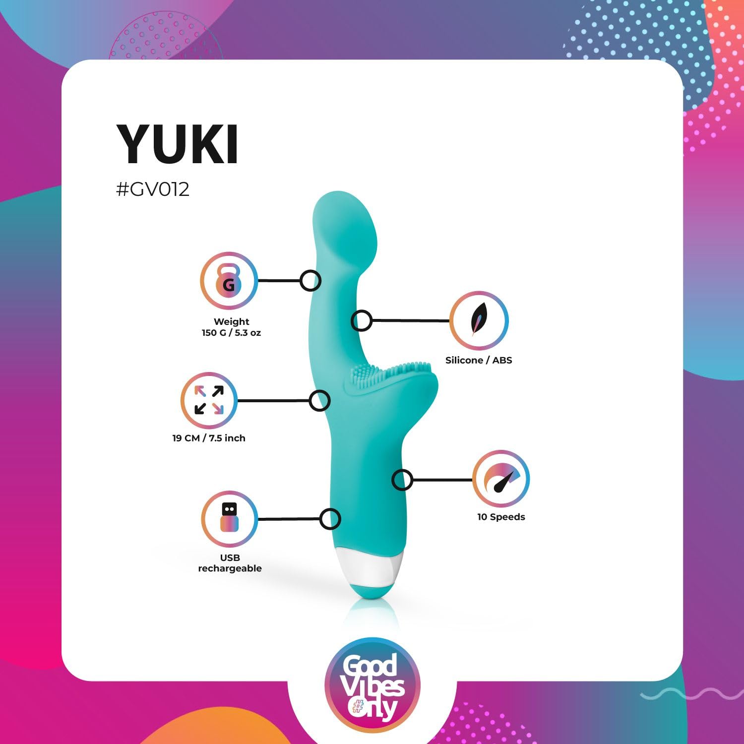 Good Vibes Only Vibratore punto G YUKI • Massaggiatore Punto G • Giocattoli Sessuali per Donne • Stimolatore Clitorideo • 10 Modalità • Ricaricabile