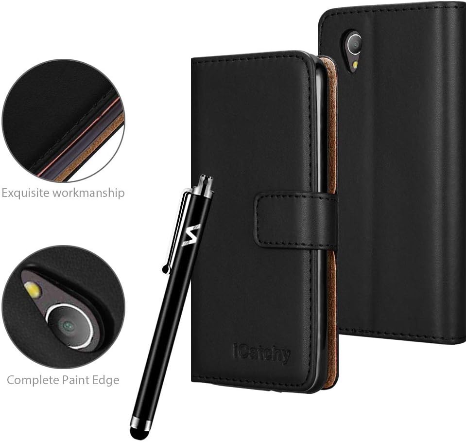 VA Case For Alcatel 1 2021 Phone (5.0 Inch) Luxury Leather Magnetic Flip Card Slots Holder Stand View Protective Wallet Cover For Alcatel 1 Phone (Black)