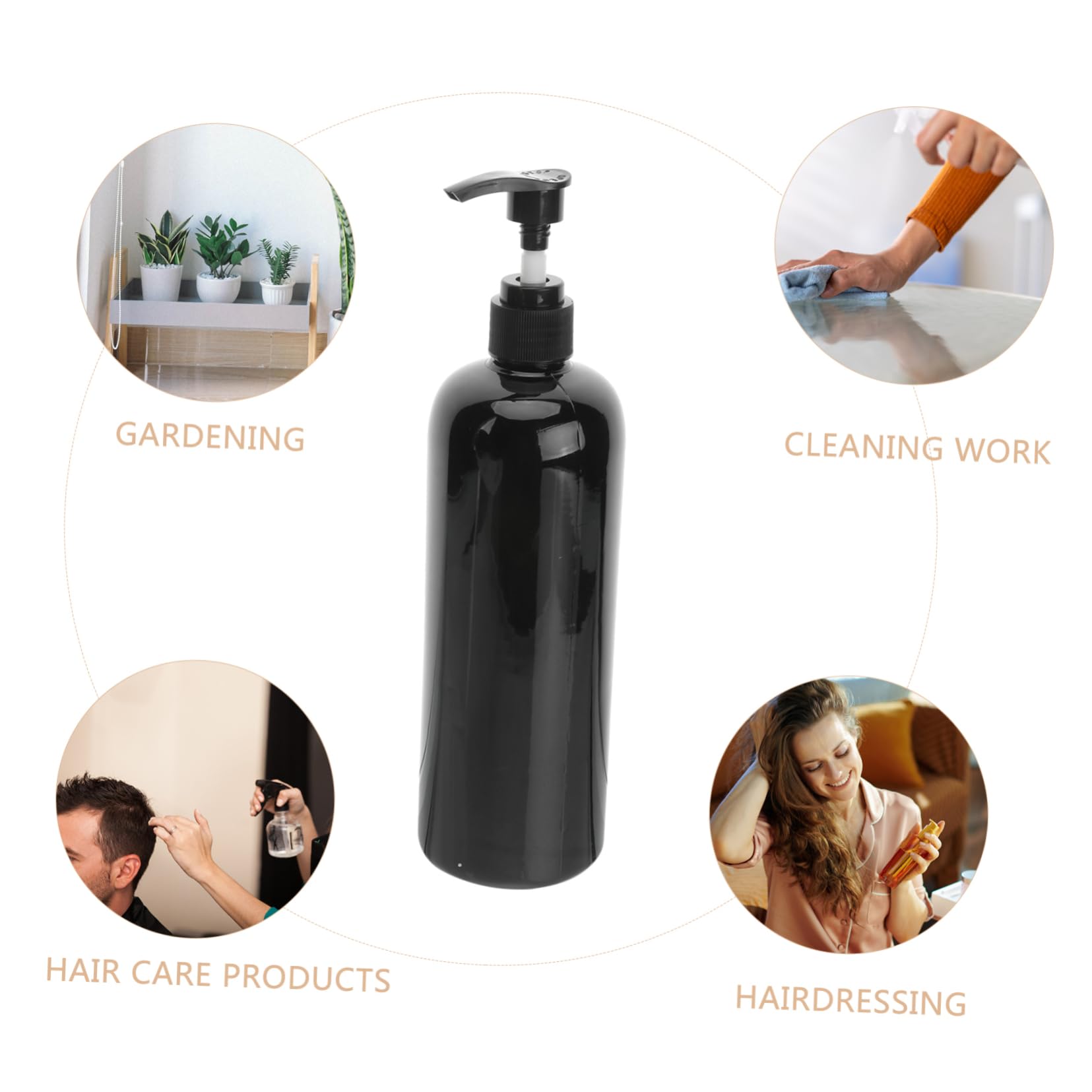 5 Stück-Pack Schwarze Kunststoff Pumpflaschen 500ml Druckspender Seifen Shampoobehälter Für Haushalt Outdoor