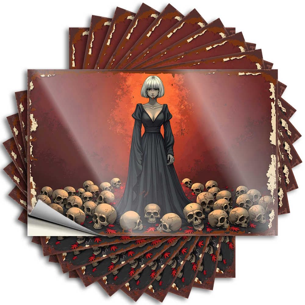 Work Quick Decal - Dark Lady Amongst The Skulls: A Gothic Illustration Wall Waterproof Vinyl Sticker(12X18CM)