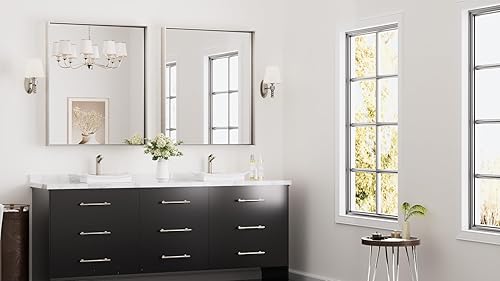 Miniatura 296 de Keonjinn Espejo de baño dorado de 48 x 36 pulgadas, espejo rectangular con marco de metal dorado cepillado, espejo de pared grande rectangular