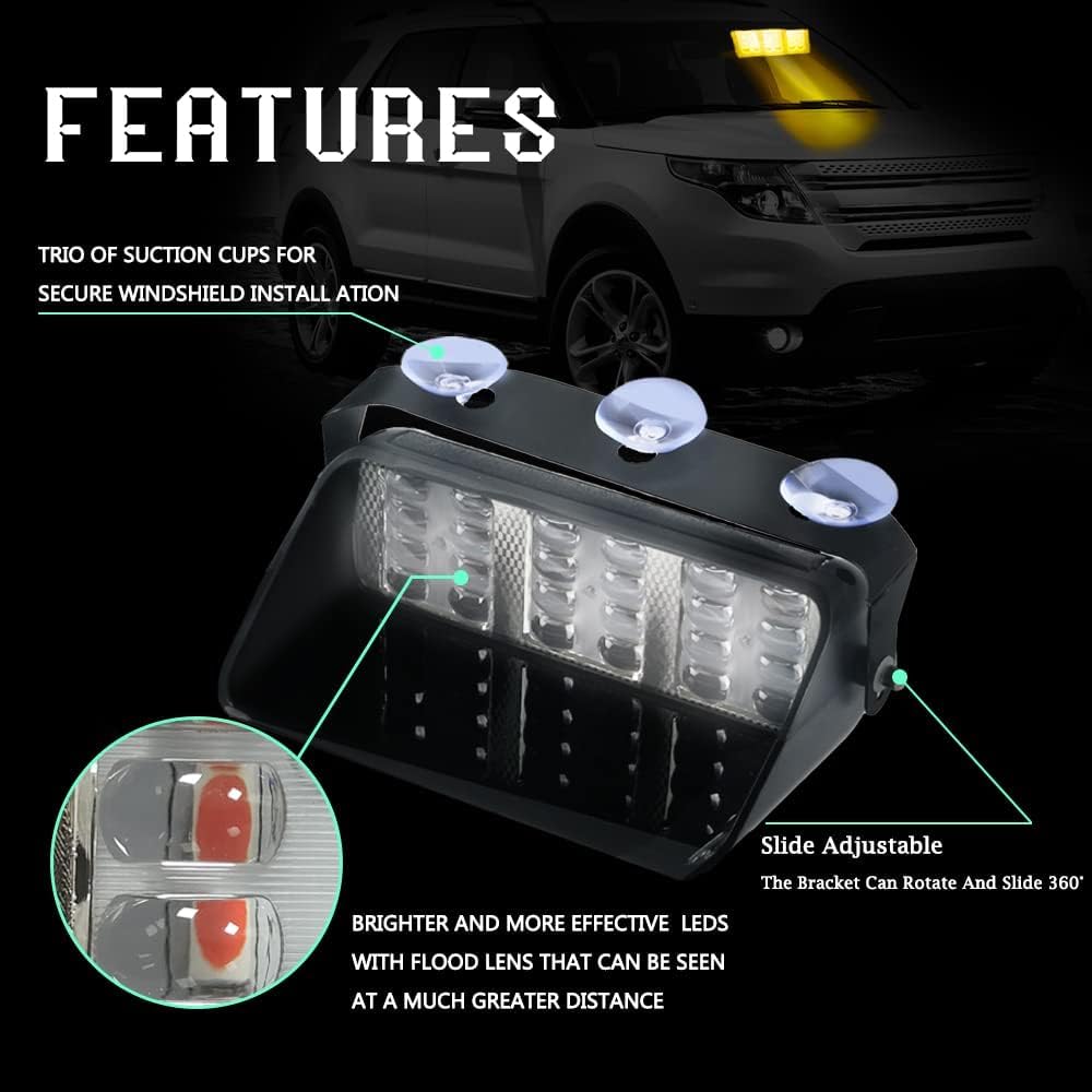 24 LED Ambre Gyrophare Stroboscope LumièRe D'Urgence avec télécommande Balise Danger Flash Ventouse 12V Convient Pour Camion De Voiture SUV IntéRieur Toit/Dash/Pare-Brise