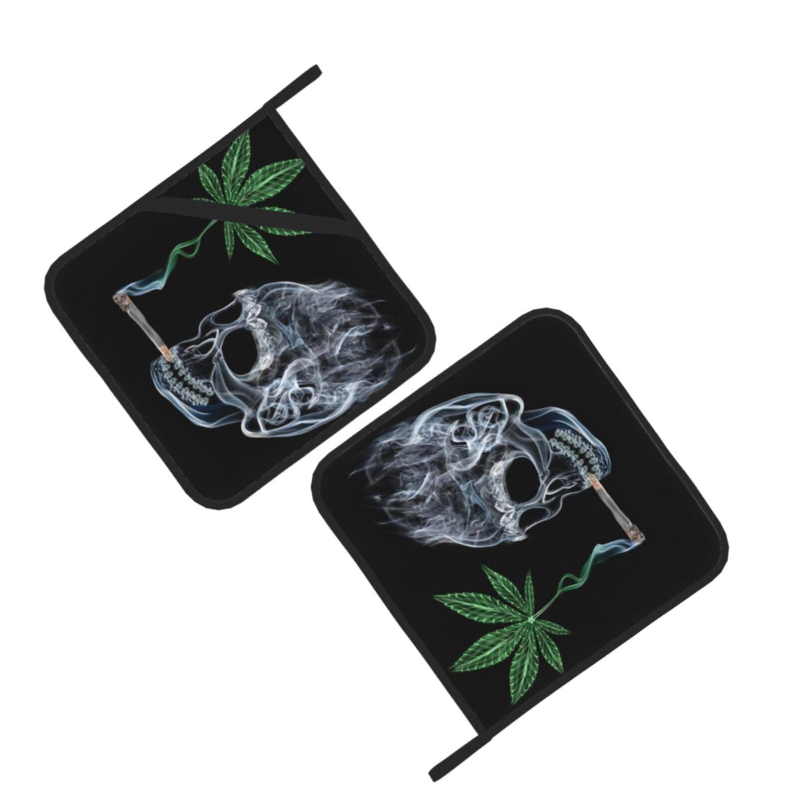 Smoking Skull Printed Oven Pot Holders Set of 2 Pcs Heat Resistant Kitchen Microwave Potholders for Cooking Baking Grilling