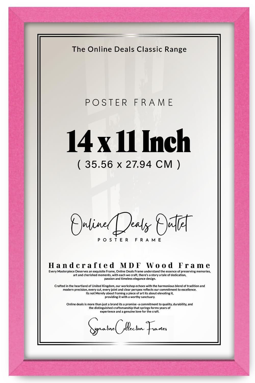 Online Deals | MDF Poster Frame (35.56 x 27.94 CM) 14" x 11" for Travel Souvenirs, Notes & Poetry Art, MDF Build, Secure Hanging Hooks [ Pink ]