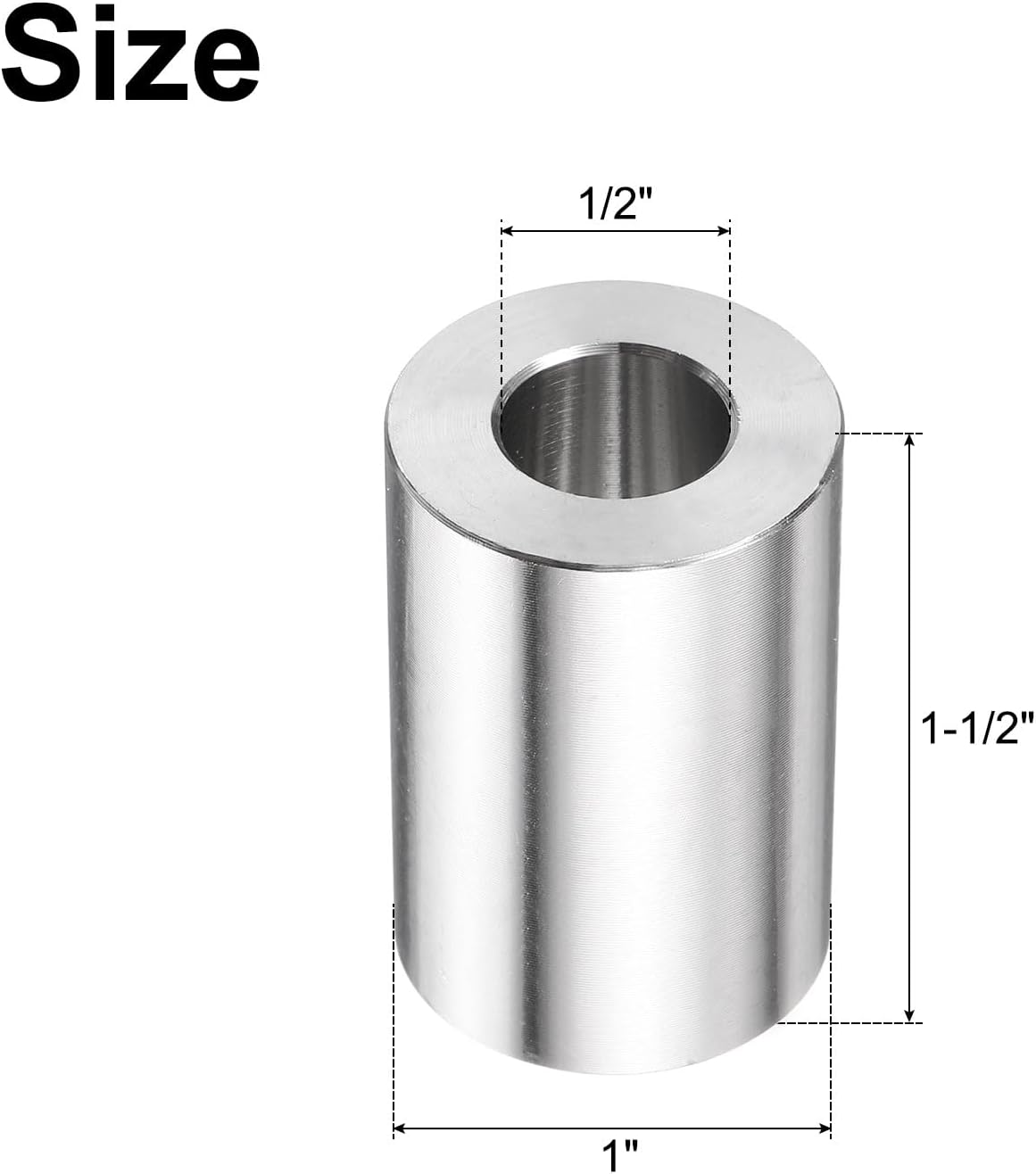 uxcell 5pcs Stainless Steel Spacer 1/2" Bore x 1" OD x 1-1/2" Length Screw Bushing Plain Finish Round Metal Spacer for M12 Screws Bolts and Rods