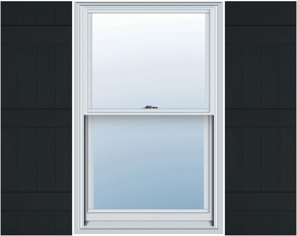 Ekena Millwork Lifetime Vinyl LJ4S14X05900BL Standard Four Board Joined, Board-n-Batten Vinyl Shutters, w/Installation Shutter-Lok's & Matching Screws (Per Pair), 14"W x 59"H, Black