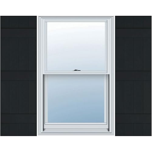 Lifetime Vinyl LJ4S14X05900BL Standard Four Board Joined, Board-n-Batten Vinyl Shutters, w/Installation Shutter-Lok's & Matching Screws (Per Pair), 14"W x 59"H, Black