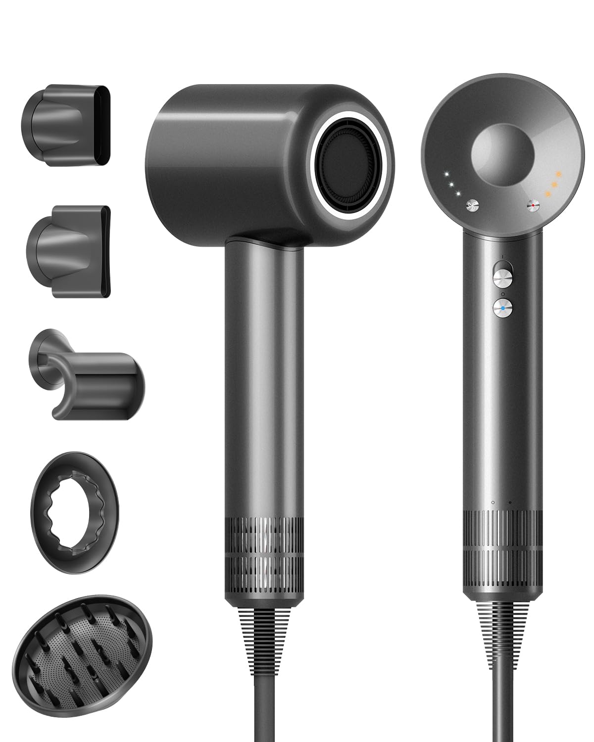 Haartrockner Föhn mit Diffusor – Haarföhn mit 5 Styling-Aufsätzen für Locken und alle Haartypen, 500M Ionen Fön, leiser Betrieb, 1600W bürstenloser Motor, ideal für Reisen und als Geschenk