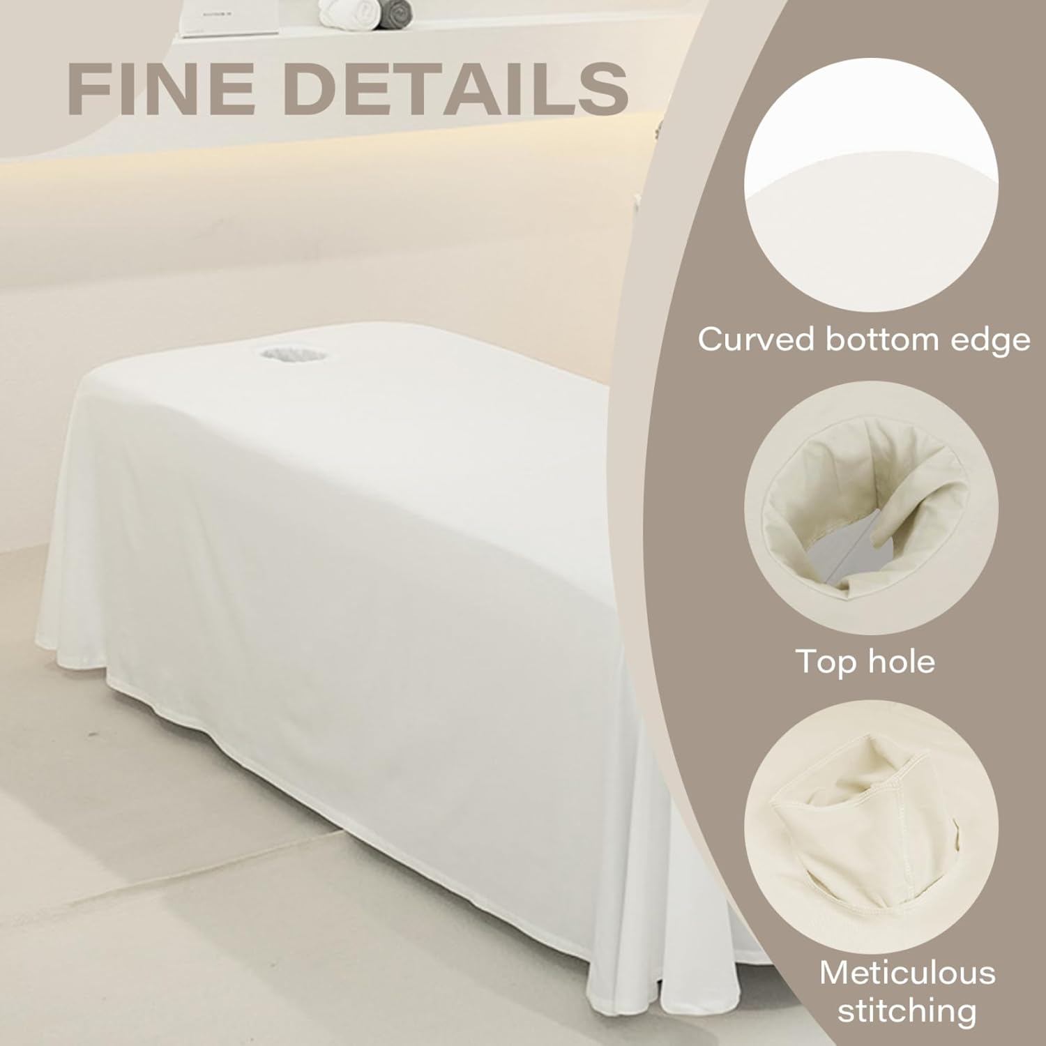 Massage Table Cover, 190x80cm Lash Bed Cover with Face Hole, Breathable Massage Bed Sheet, Color Massage Table Skirt for Salon Massage (Khaki)