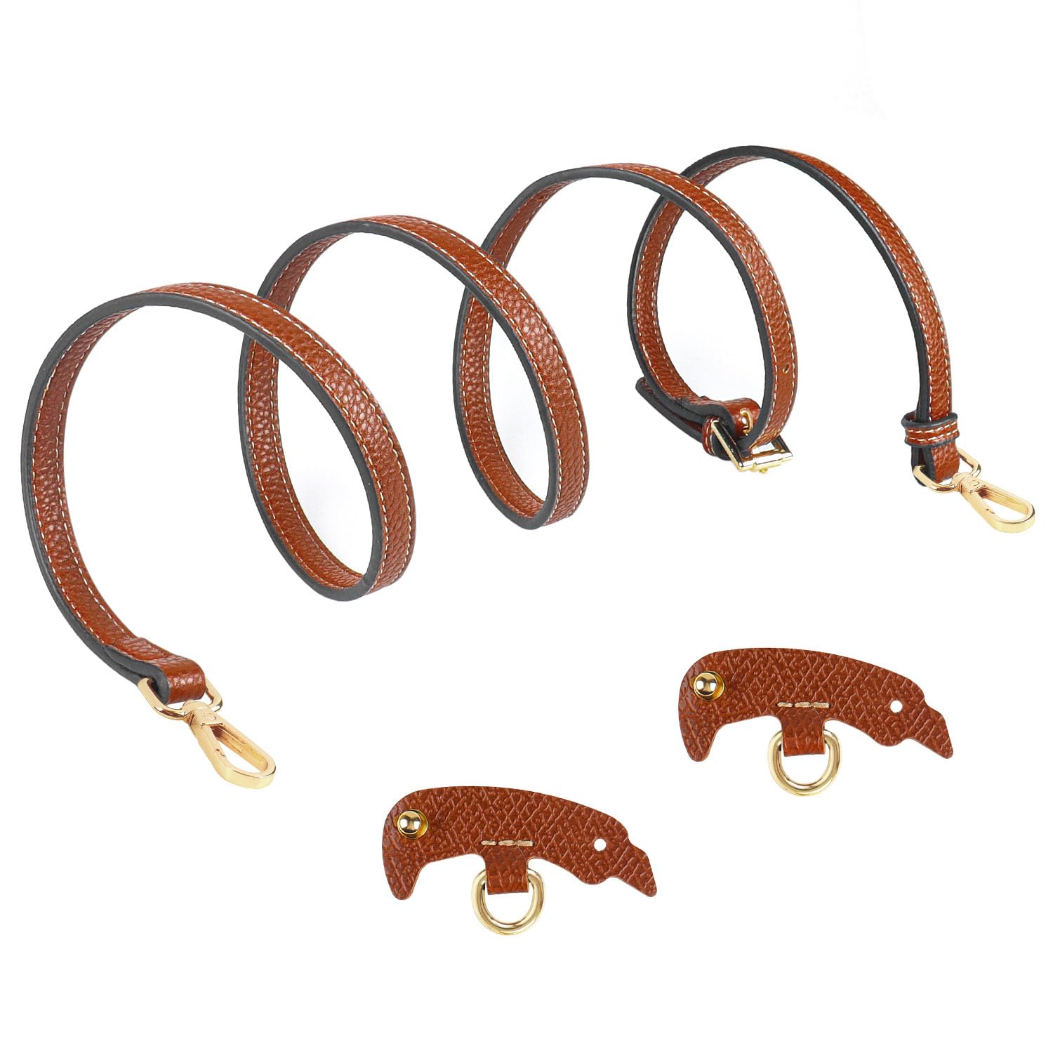 GoBene Strap for Longchamp Mini Bag, Brown Adjustable Straps for Crossbody Handbags, Leather NO Punch Strap for Long Champ Bag,Width 1.2 cm