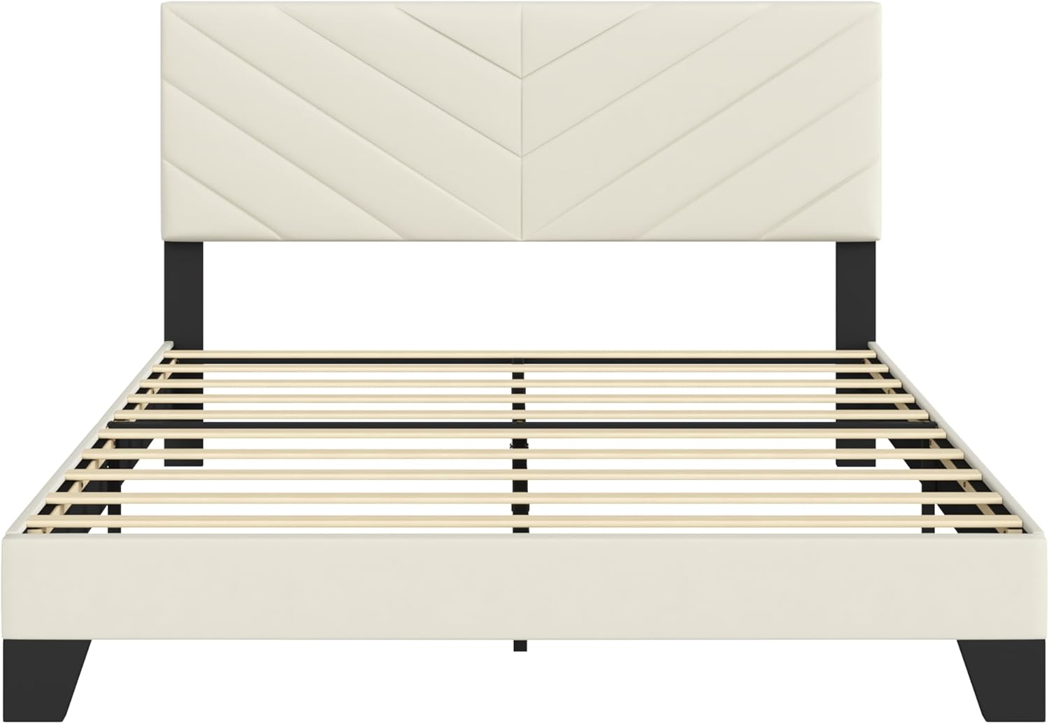 Queen Size Bed Frame Platform with Upholstered Headboard, Sturdy Wooden Slats, Noiseless, No Springs Required, Easy to Assemble Beige - Image 9