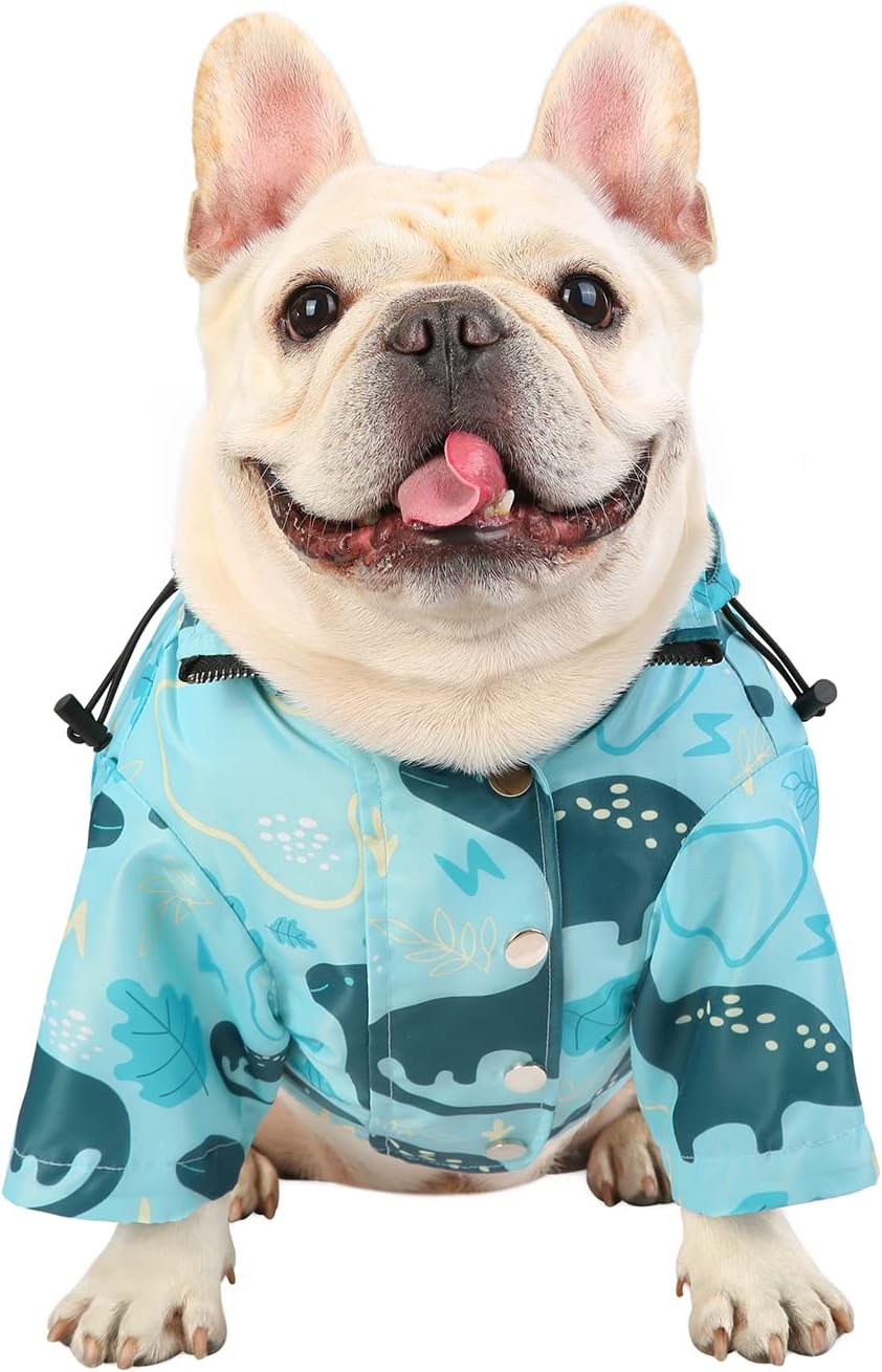 HDE Dog Raincoat Poncho Double Layer Zip Rain Jacket with Removable Hood, Leash Hole for Small to 3XL Dogs and Puppies Dinosaurs - M