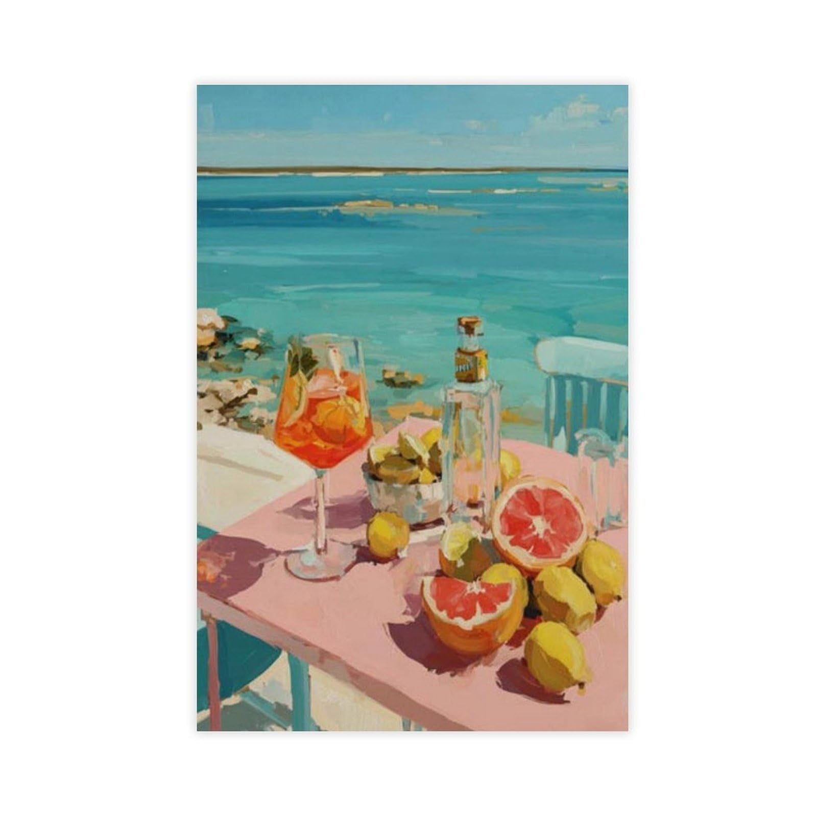 Lxwnze Silver Aperol Spritz Poster, Coastal Citrus Still Life Canvas Poster Bedroom Decor Landscape Office Room Decor Gift 12" L X 18" W