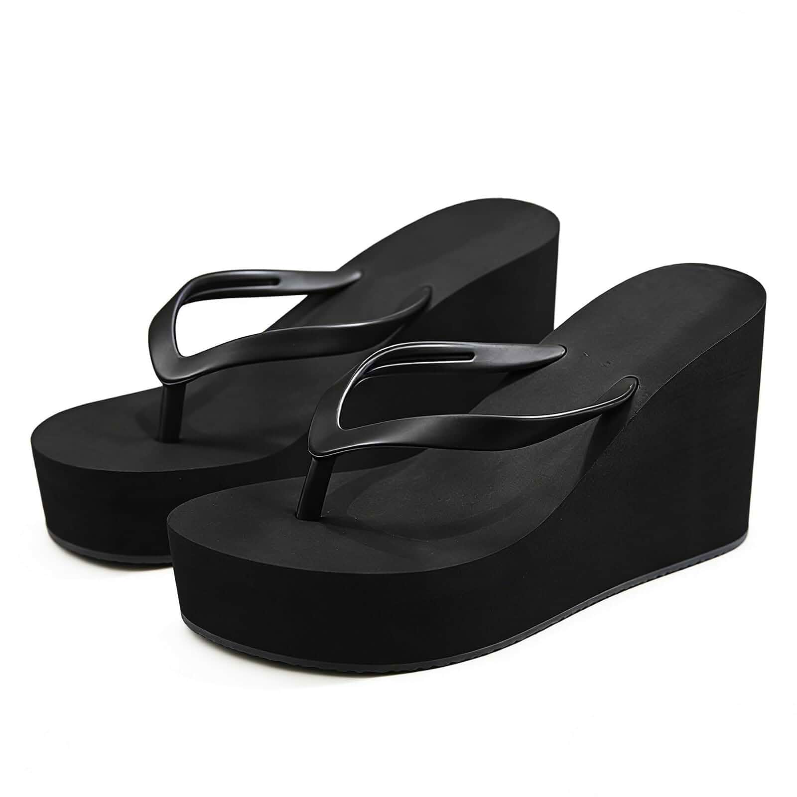 Wedge Flip Flops for Women Casual Comfortable Open Round Toe Slip On Platform High Heel Thong Sandals Lightweight Non-Slip Summer Travel Vacation Beach Clip Toe Slides