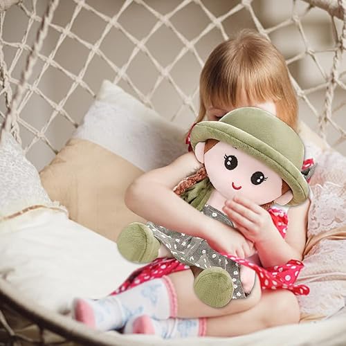 Miniatura 7 de Ikasus Muñeca de princesa de peluche con ropa, sombrero y falda, linda muñeca suave para niños, color verde