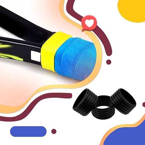 Miniatura 5 de 4 anillos de goma duraderos para raqueta de tenis con agarre absorbente antideslizante para la mayoría de raquetas deportivas, color negro