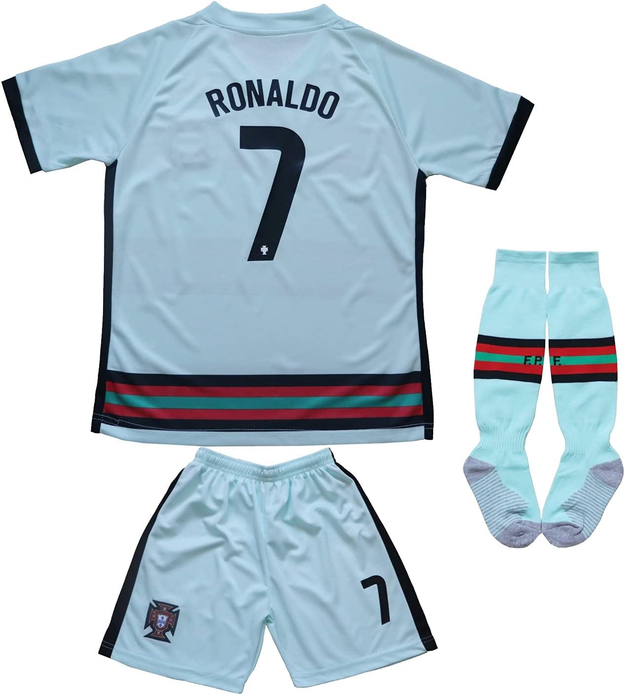 LeenBDFPF #7 Ronaldo Kids Football Soccer Jersey/Shorts/Socks Kit Youth Sizes (Ronaldo Green, 24 (6-7 Years))