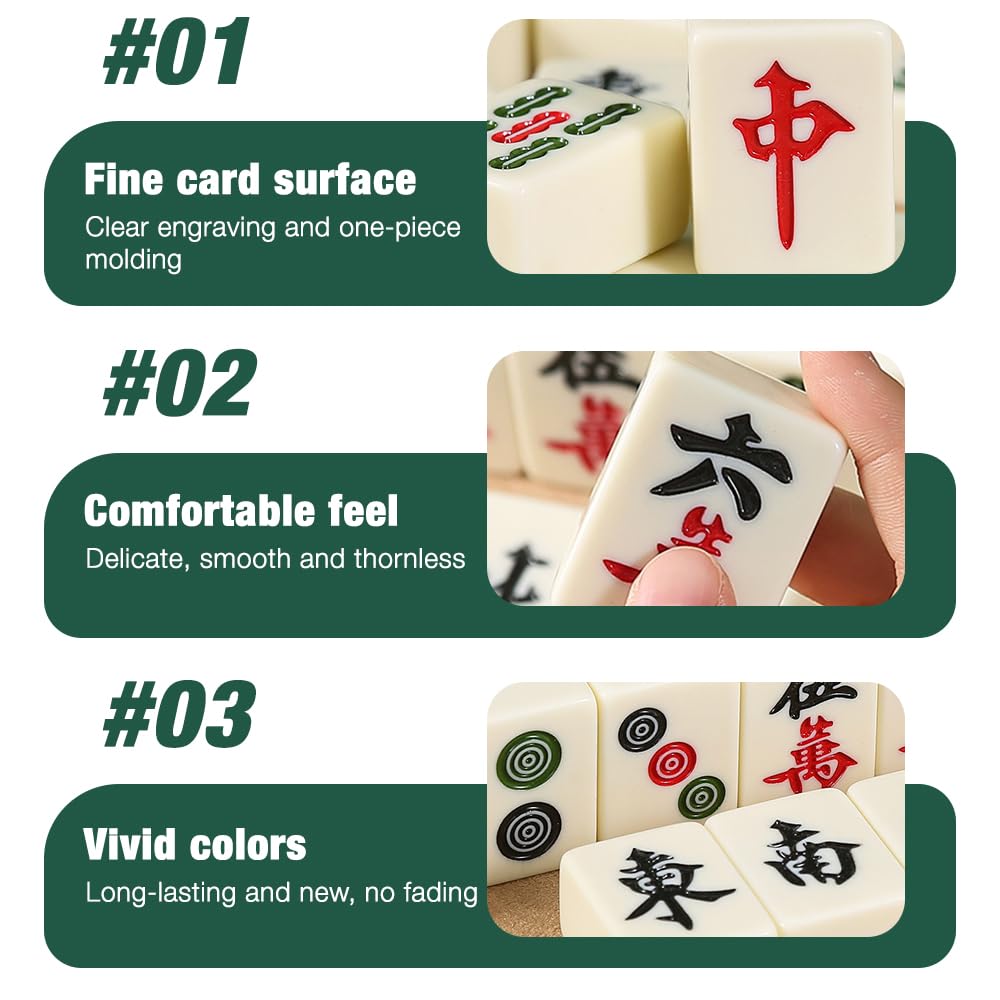 Mini Mahjong Set, Mini mahjong portatile tradizionale cinese, Gioco Majong Stones, con 144 Pezzi Mahjong, per Giochi da Viaggio in Famiglia Giocoda Tavolo Gioco da Tavolo