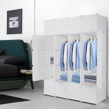 TactFire Modular Wardrobe with 20 Cubes, Bedroom Wardrobe, Storage Shelf with Doors, for Storing Clothes, Toys, etc. (White, 140 x 45 x 175 cm)
