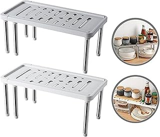 2 Pack Expandable Cabinet Shelf Rack Countertop Organizer Cupboard Storage Stand Spice Rack Kitchen Storage Rack Free Standing,Retractable Storage Racks for Office, Bedroom or Bathroom