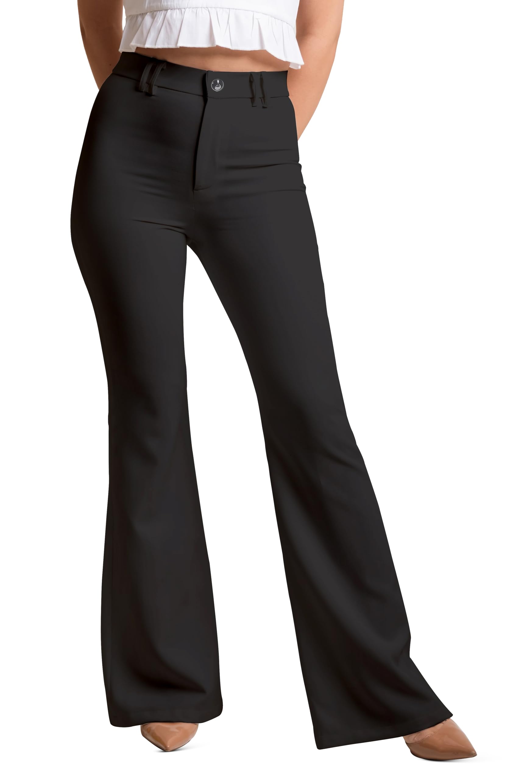 MehrangWomen's High Waist Flare Pants, Bootcut Pants, Black