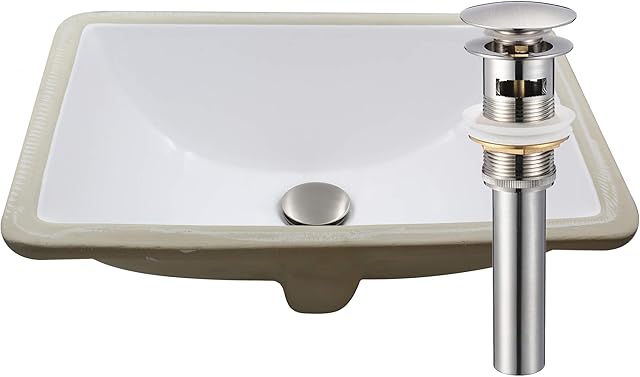 Novatto (NOVB0) Rectangular Undermount White Porcelain Sink with Brushed Nickel Drain Set (NP-U193902BN)