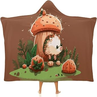 Wearable Blanket Hoodie Oversized Soft Warm Hooded Blanket Hedgehog And Mushroom Blanket Throw Wrap Poncho for Women