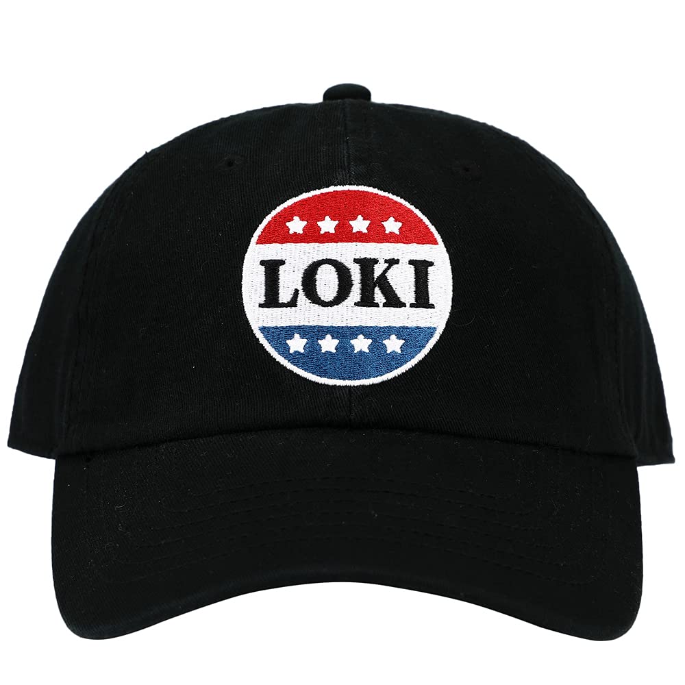 BioworldLoki Red White and Blue Button Embroidered Black Cotton Twill Hat
