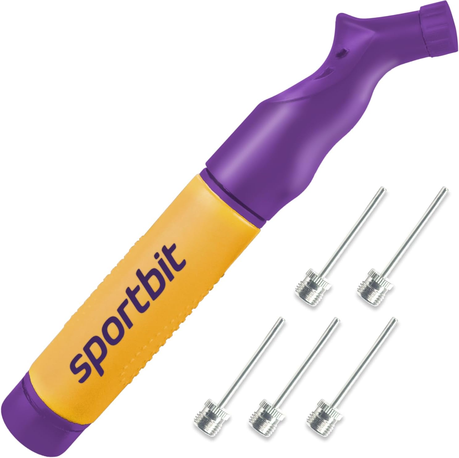 SPORTBIT Ball Pump for Sports Balls - Push & Pull Inflating System - Hand Pump for All Exercise Balls - Volleyball Pump, Basketball Inflator, Football & Soccer Ball Air Pump - Goes with 5 Needles Set