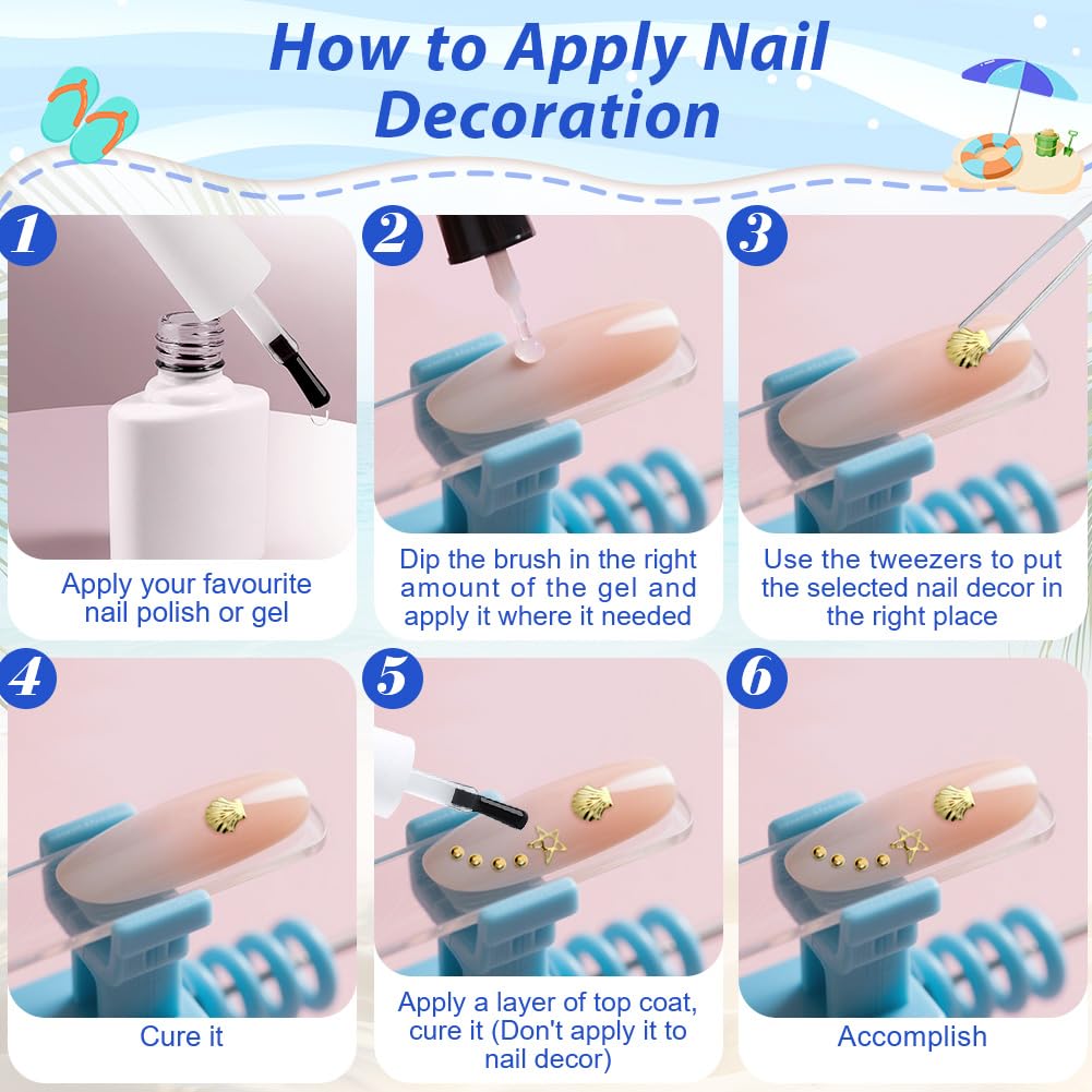 Vicloon Ocean Themed Nail Charms, 2 Boxes Jewels Beach Nail Gems, 12 Grid Mixed 3D Ocean Nail Studs Star Starfish Shell - Image 3