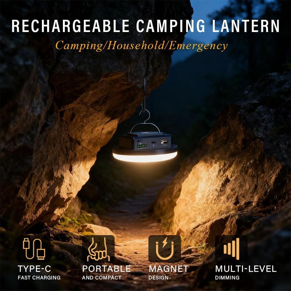 Camping Lights Tent Light 4500 Lumens 45W Rechargeable LED Lantern Magnetic Hanging, Portable USB Outdoor Canopy, Emergency Lights for Home, Lanterns for Power Outages, Ice Shanty Lights--12000mAh