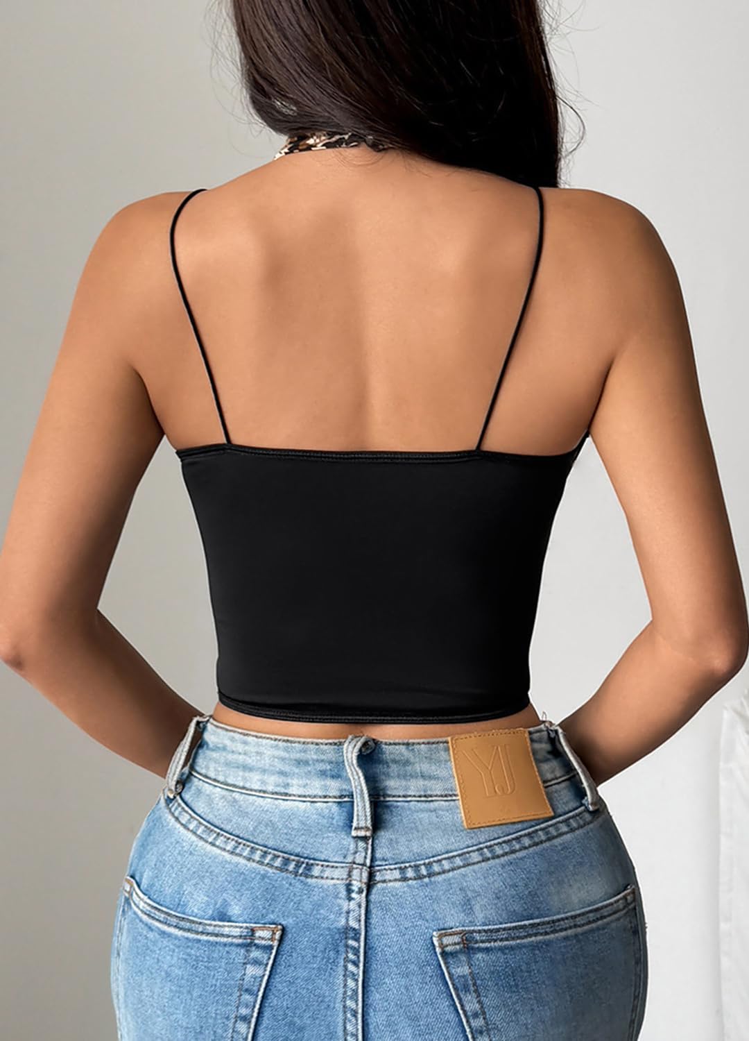 Naimo Débardeur sexy en résille pour femme - Dos nu - Y2K - Haut gothique punk