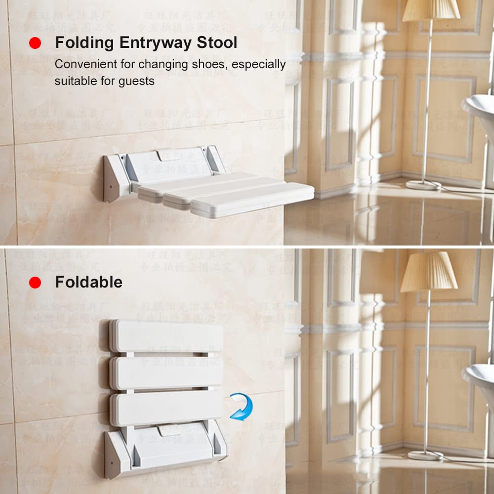 Garosa Taburete de Ducha Plegable, Asiento de Baño Montado en la Pared, Personas Mayores, Color con Soporte Fuerte para Ducha y Entrada