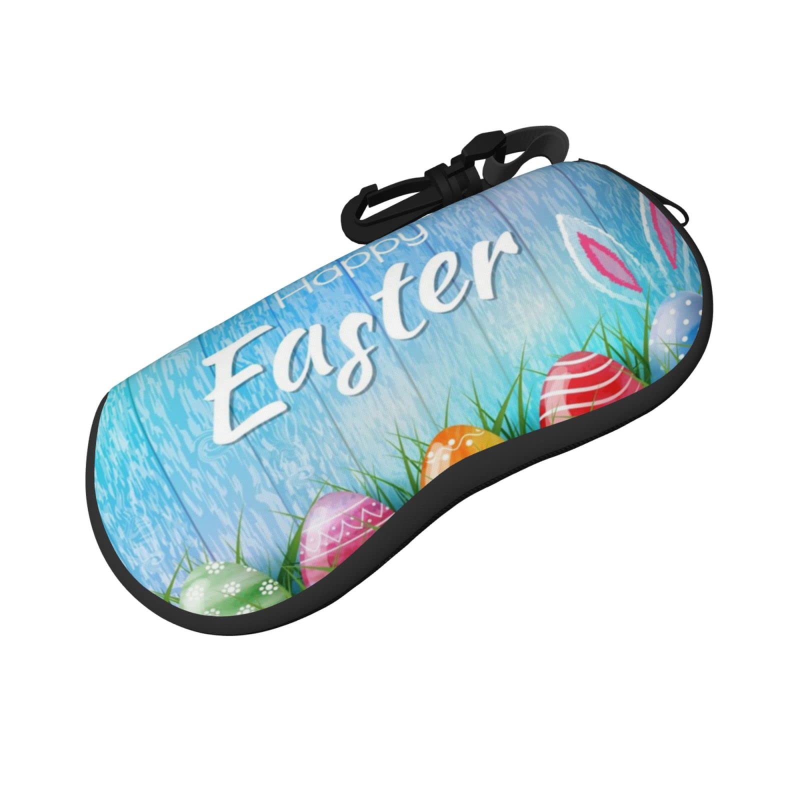 ASEELO Glasses Case Easter Egg Bunny Grass Wooden Eyeglass Case Soft Sunglasses Case Neoprene Zipper Glasses Pouch for Women Men