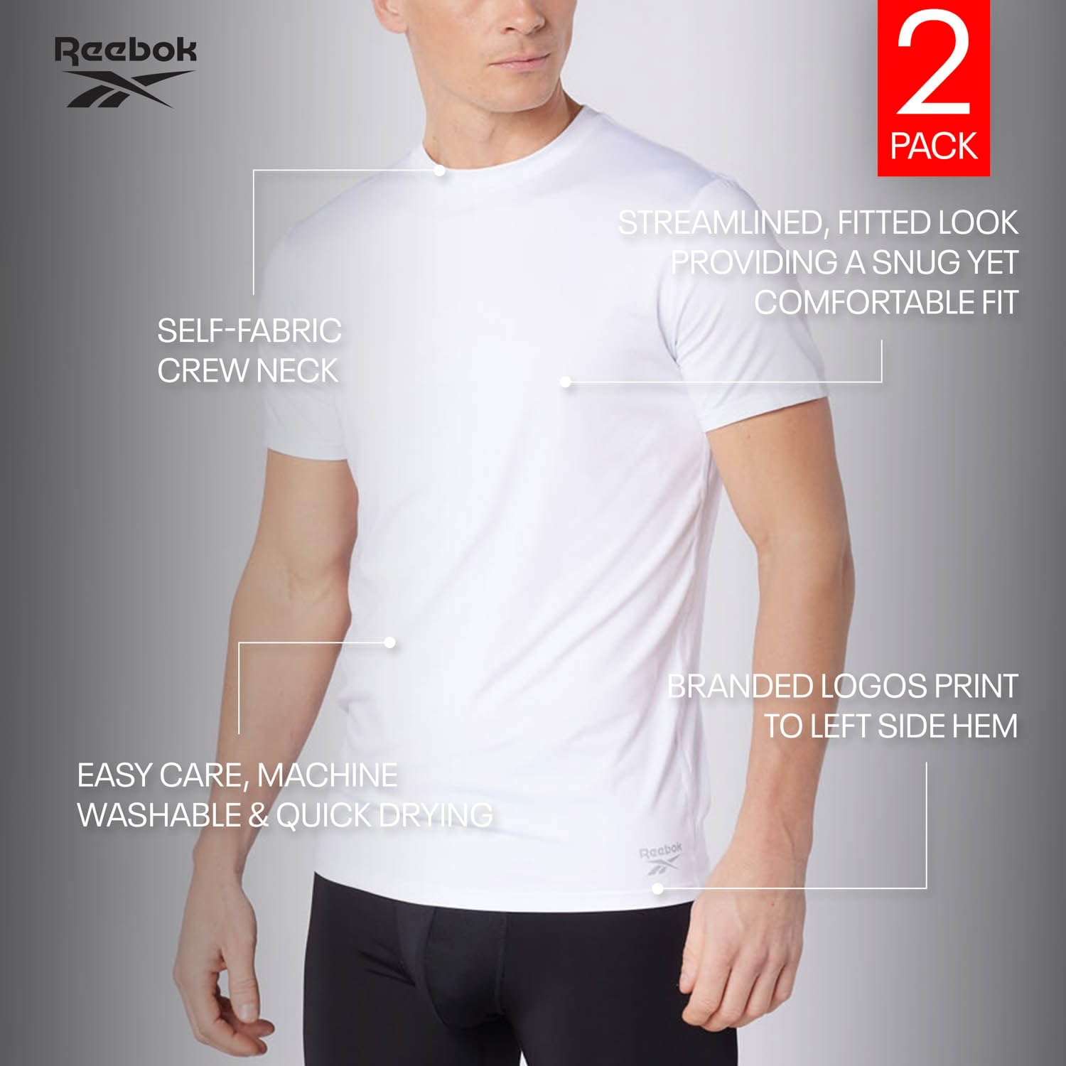 Reebok Clancy Camiseta Hombre (Pack de 2)