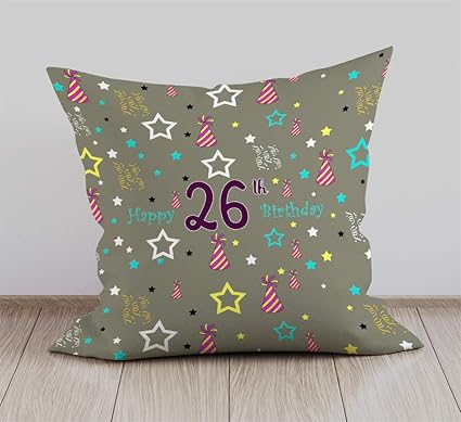 DreamVio Happy 26th Birthday Cushion,Pillow for Brother,Sister,Husband,Wife,Spouse,Parents,Father,Mother on birthday's & Anniversaries Color : Coffee Grey (12 x 12 inch)