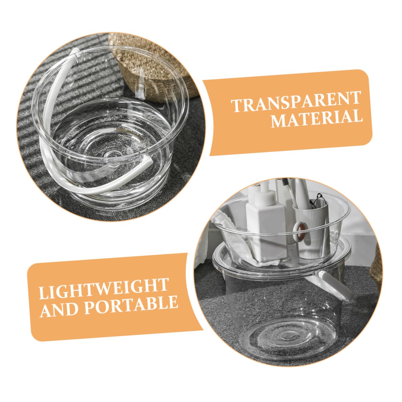 Cubos De Limpieza Transparentes Tapa 2 Piezas, Cubo Pequeño para Fregar Ligero Asa, Organizador Doméstico Multifuncional para Lavar Pies, Lavar Cara y Ropa Casa