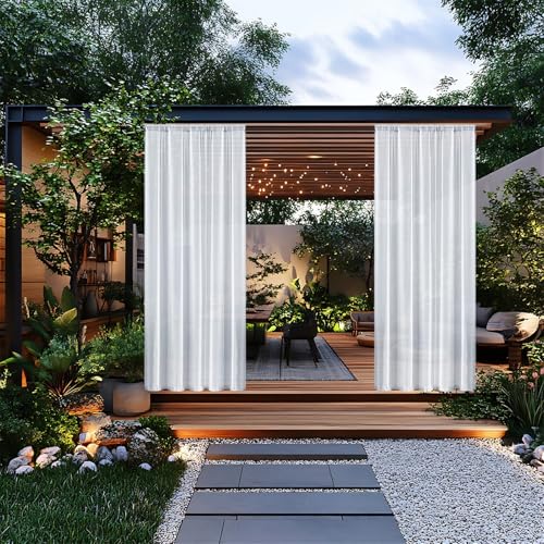 Wokuaile Outdoor Sheer Curtain for Patio Waterproof, 2 Panels Grey Semi-Sheer Privacy Drape Voile Curtain Rod Pocket for Living Room, Gazebo, Porch, Balcony, 52W x 108L - Image 3