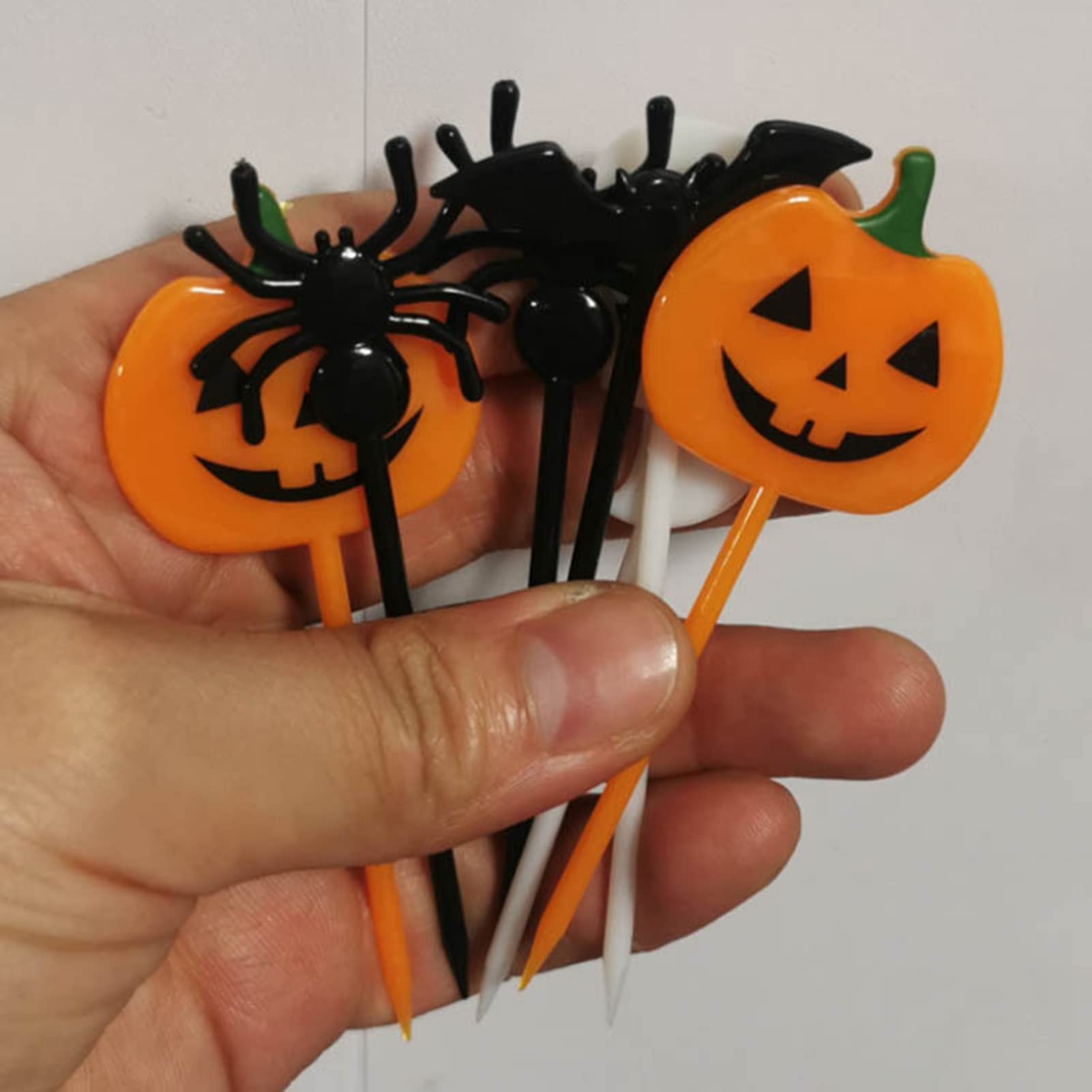 10 Halloween-Spieße Für Cupcakes & Deko: Kürbis, Geist, Fledermaus Aus Kunststoff