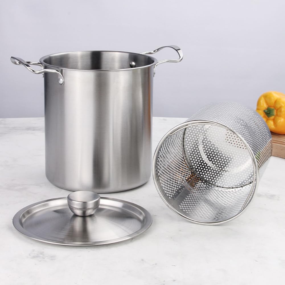 Heightened Deep Fryer with Frying Basket, Multifunctional Deep Fryer, Janpanese Style Tempura Frying Pot with Lid, Camping Portable Boiling/Frying Pot for 1-2 People