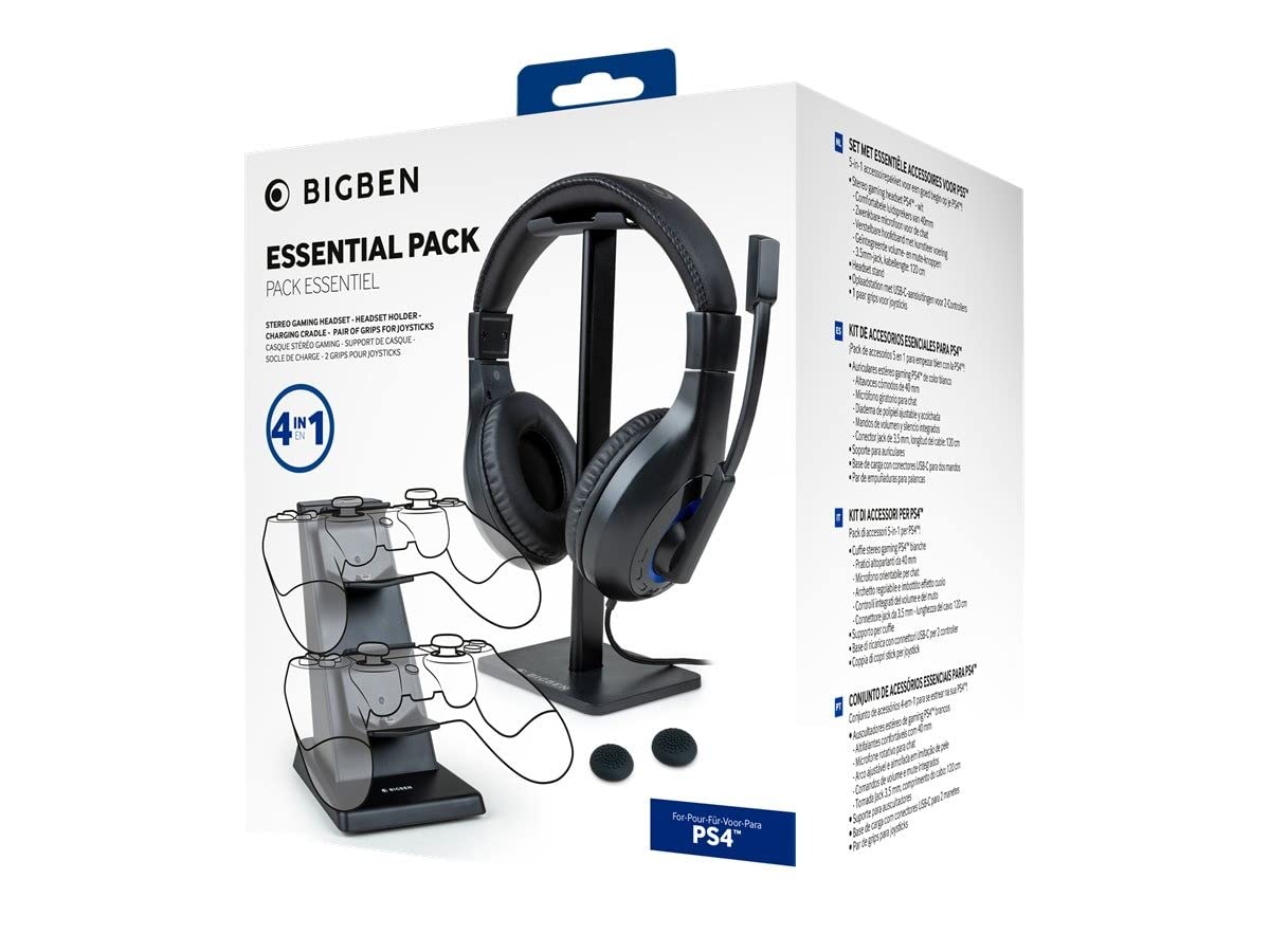 Nacon Paquete Esencial Playstation 4 - Auriculares Gaming, Soporte Auriculares, Base de Carga para Dos Mandos y Par Empuñaduras