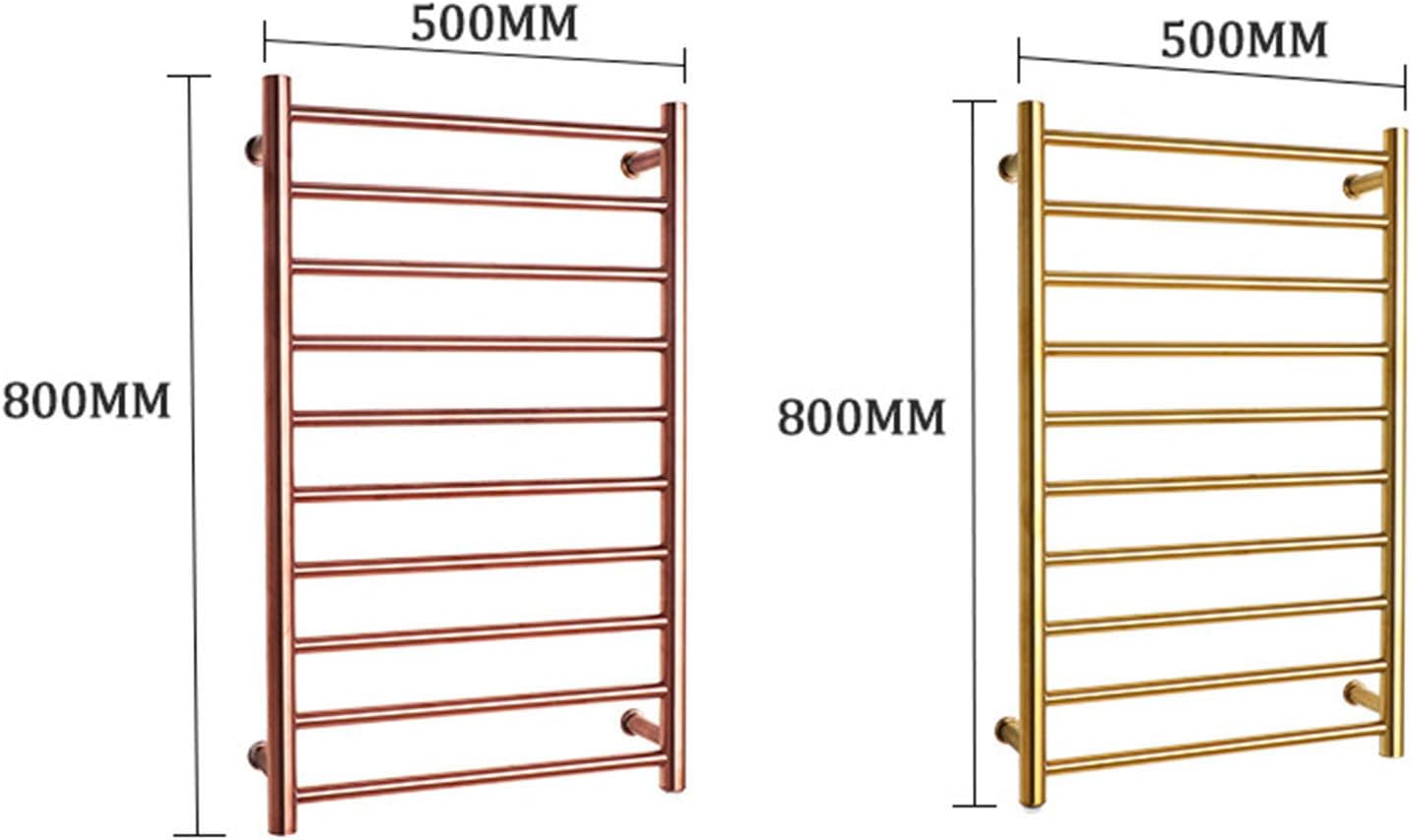 Heated Chrome Towel Rail Bathroom Radiator Electric Straight Towel Warmer Wall Mounted Towel Rack Stainless Steel Towel Heater (Rose Gold Plug in)