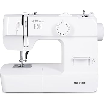 MEDION Sewing Machine SM70-70 Watt, 12 Different Stitch Patterns - White | LED sewing light, adjustable stitch length, revers