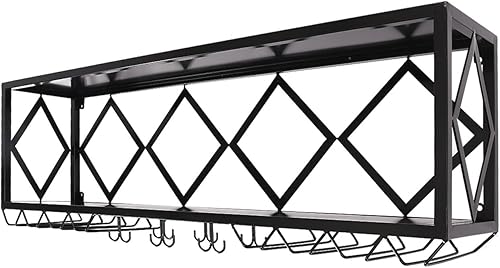 Miniatura 5 de Gdrasuya10 Estante de vino grande montado en la pared, estantes de vino negro, estante de copa de hierro, licor de vino, soporte para exhibición de