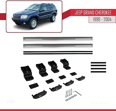 Jeep Grand Cherokee 2 (WJ) 1999-2004 Arası ile Uyumlu BASIC Model Ara Atkı Tavan Barı Gri 2 Adet