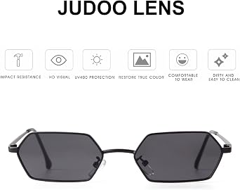 JUDOO Trendy 90s Y2K Hexagon Sunglasses for Women Men | Retro Small Narrow Rectangle Frame Skinny Sunnies for Party, Concert, Vacation, Daily Wear